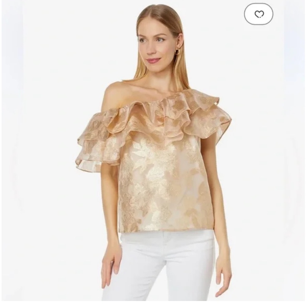 Lilly Pulitzer Trixie ruffled one shoulder gold top NWT small
